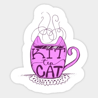 Kitty Cat - Tea Lover Lettering Art - Visual Pun - Mug - Neon Pink Sticker